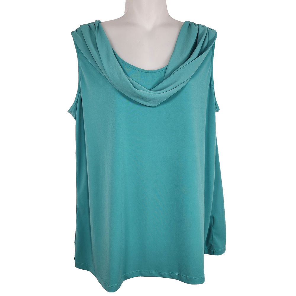 Susan Graver Everyday Liquid Knit Sleeveless Top With Two-Way Cowl Mint Teal L
